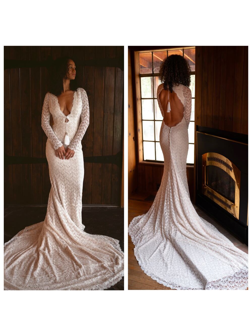 Daughters of Simone Recy Lace Wedding Dress Open Back Long Sleeve Gown XL